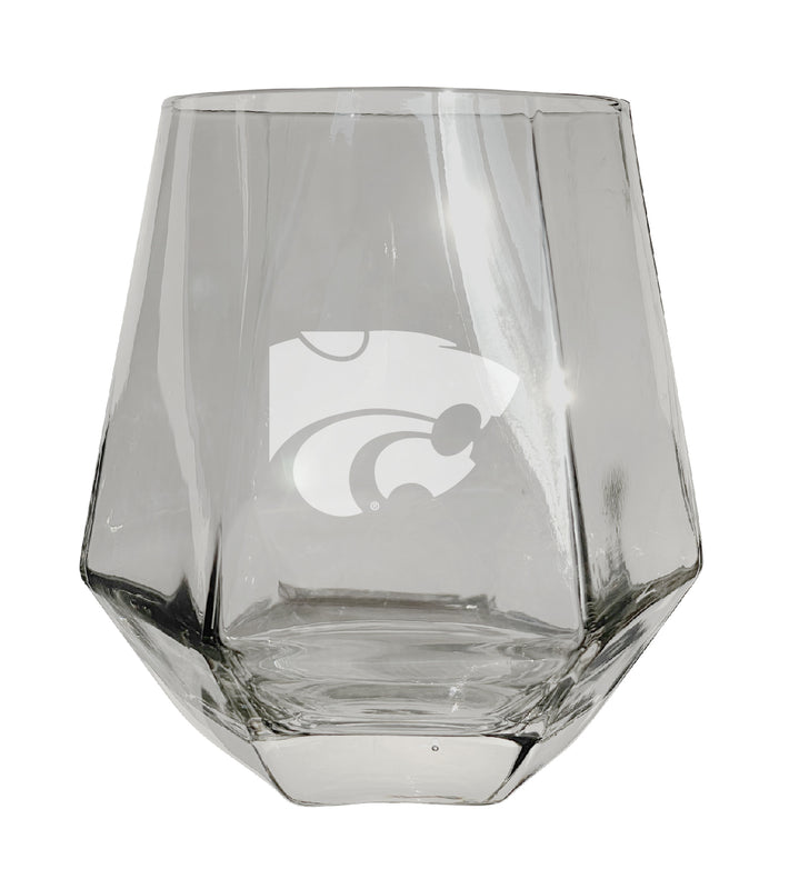 Kansas State Wildcats Tigers Etched Diamond Cut 10 oz Stemless Wine Glass - NCAA Licensed