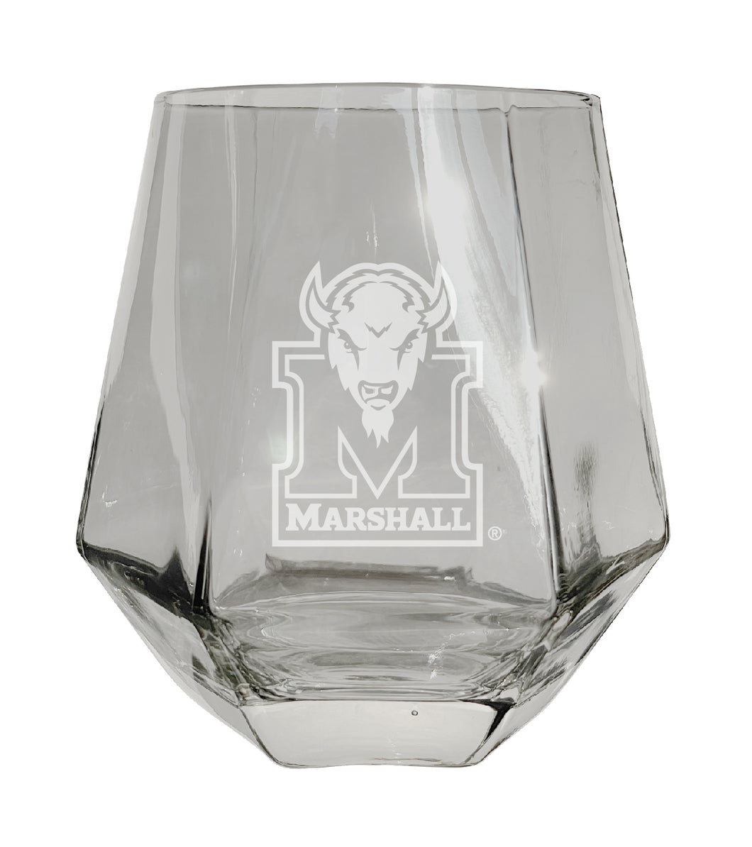 Marshall Thundering Herd Tigers Etched Diamond Cut 10 oz Stemless Wine Glass - NCAA Licensed