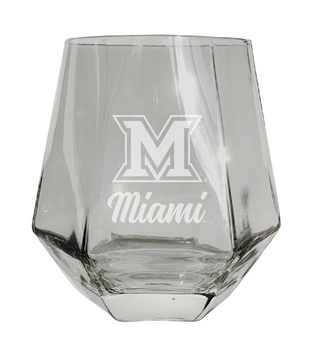 Miami University of Ohio Tigers Etched Diamond Cut 10 oz Stemless Wine Glass - NCAA Licensed