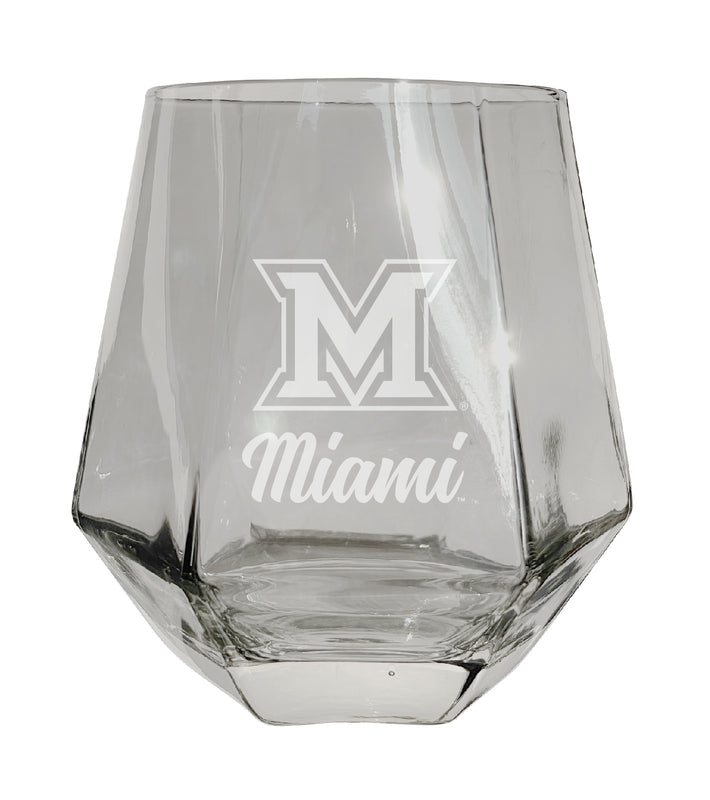 Miami University of Ohio Tigers Etched Diamond Cut 10 oz Stemless Wine Glass - NCAA Licensed