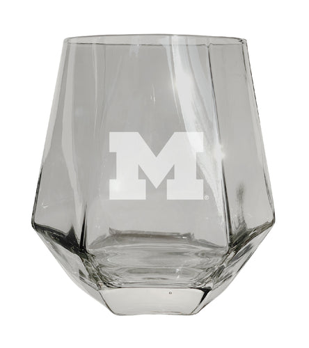 Michigan Wolverines Tigers Etched Diamond Cut 10 oz Stemless Wine Glass - NCAA Licensed