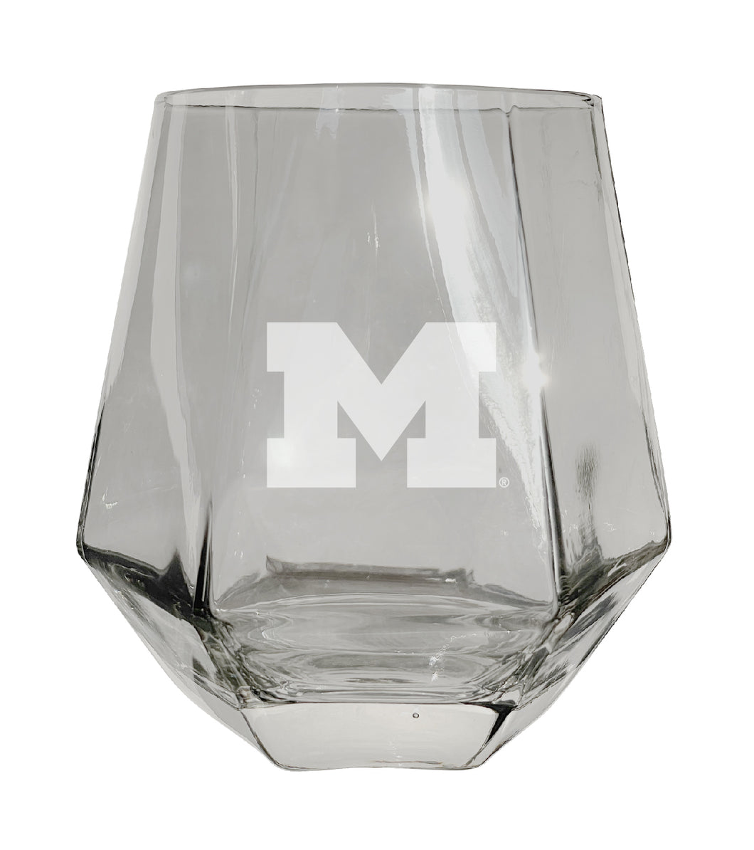 Michigan Wolverines Tigers Etched Diamond Cut 10 oz Stemless Wine Glass - NCAA Licensed