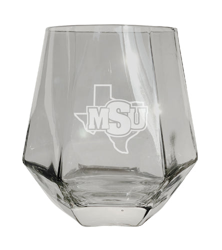 Midwestern State University Mustangs Tigers Etched Diamond Cut 10 oz Stemless Wine Glass - NCAA Licensed