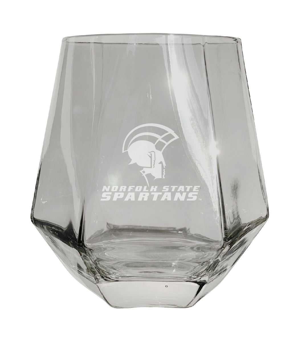 Norfolk State University Etched Diamond Cut Stemless 10 ounce Wine Glass Clear