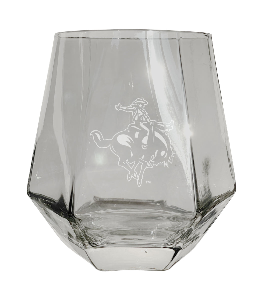 Northwestern Oklahoma State University Tigers Etched Diamond Cut 10 oz Stemless Wine Glass - NCAA Licensed