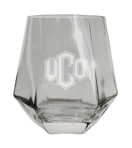 University of Central Oklahoma Bronchos Tigers Etched Diamond Cut 10 oz Stemless Wine Glass - NCAA Licensed