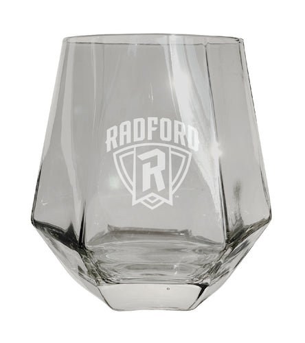 Radford University Highlanders Tigers Etched Diamond Cut 10 oz Stemless Wine Glass - NCAA Licensed
