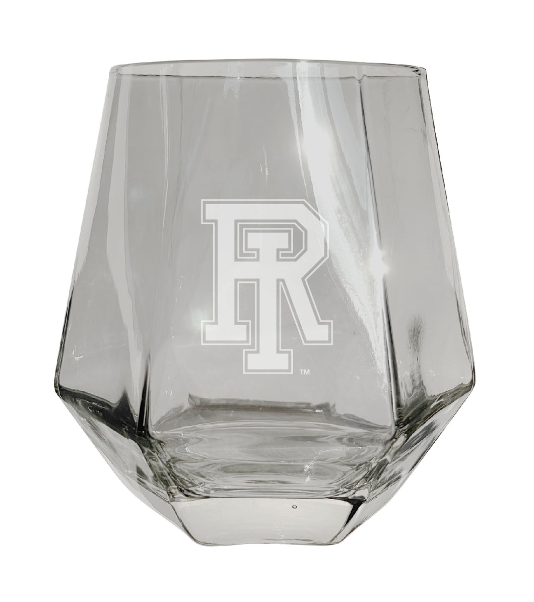 Rhode Island University Tigers Etched Diamond Cut 10 oz Stemless Wine Glass - NCAA Licensed