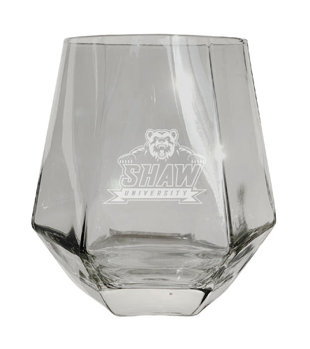Shaw University Bears Tigers Etched Diamond Cut 10 oz Stemless Wine Glass - NCAA Licensed