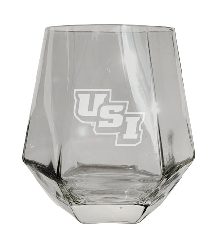 University of Southern Indiana Tigers Etched Diamond Cut 10 oz Stemless Wine Glass - NCAA Licensed