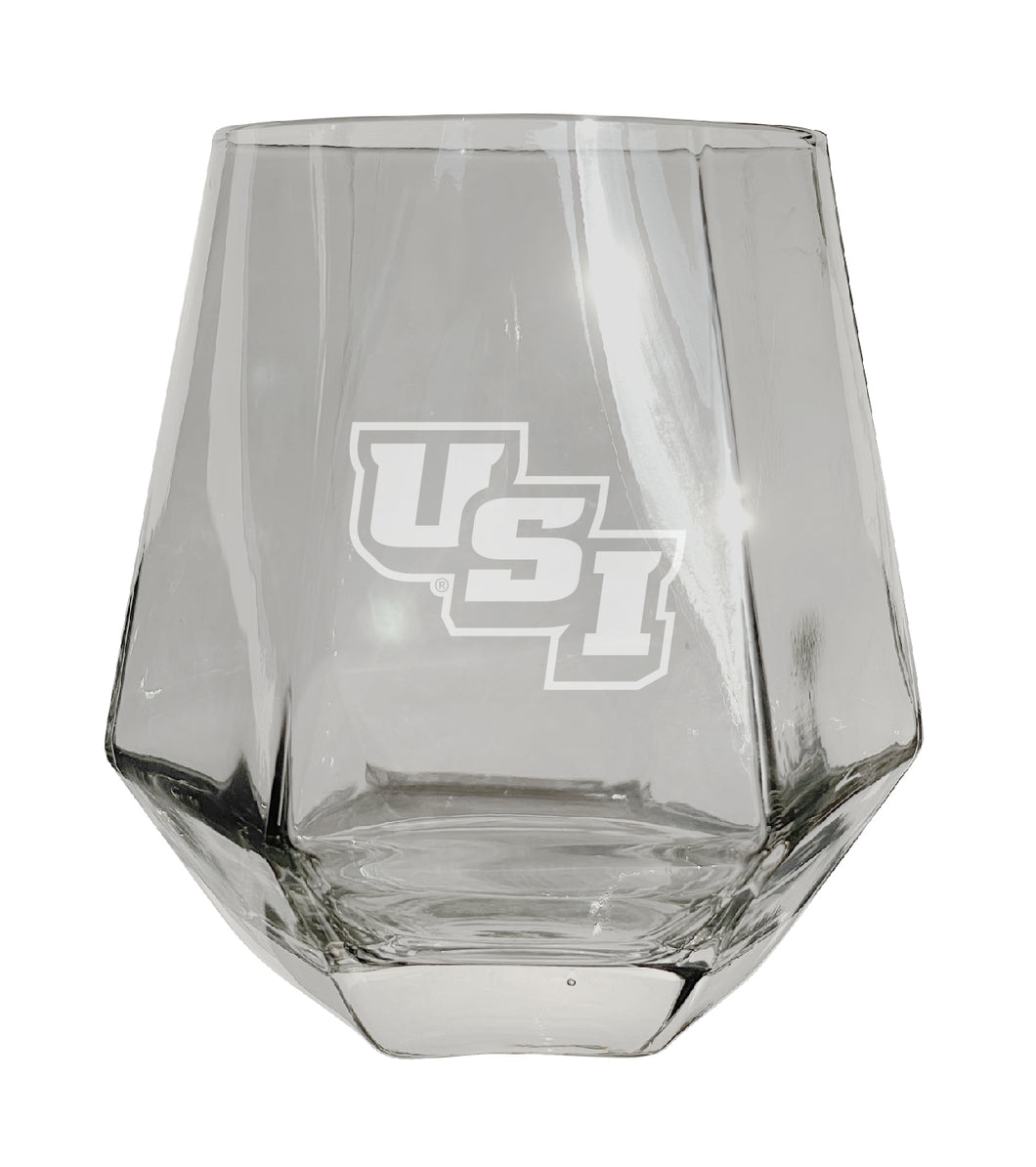 University of Southern Indiana Tigers Etched Diamond Cut 10 oz Stemless Wine Glass - NCAA Licensed