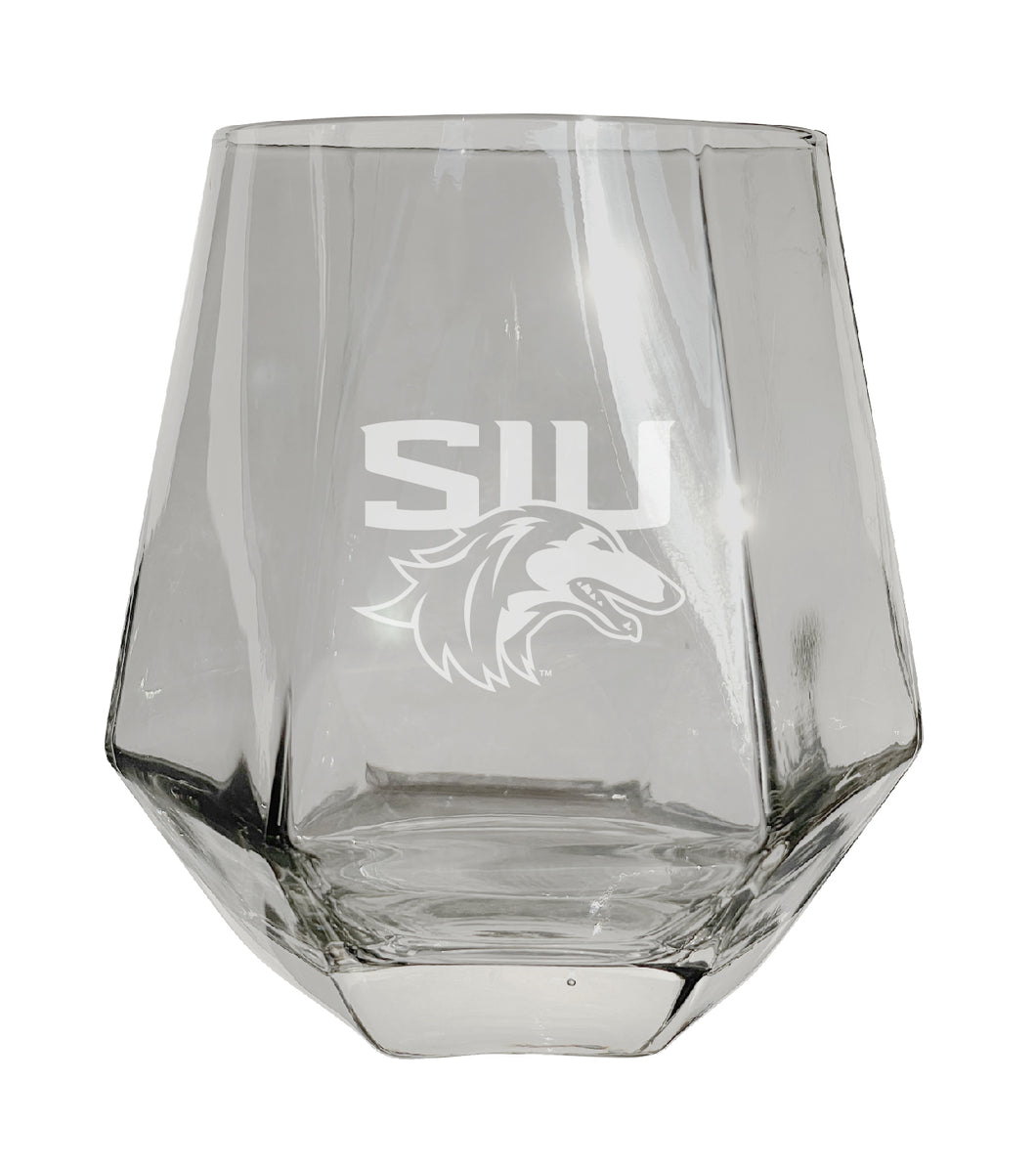 Southern Illinois Salukis Tigers Etched Diamond Cut 10 oz Stemless Wine Glass - NCAA Licensed