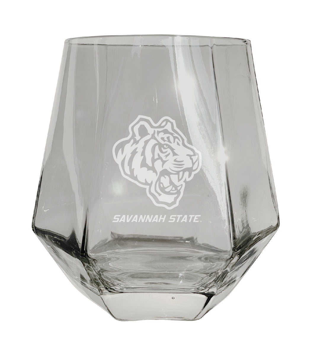 Savannah State University Tigers Etched Diamond Cut 10 oz Stemless Wine Glass - NCAA Licensed