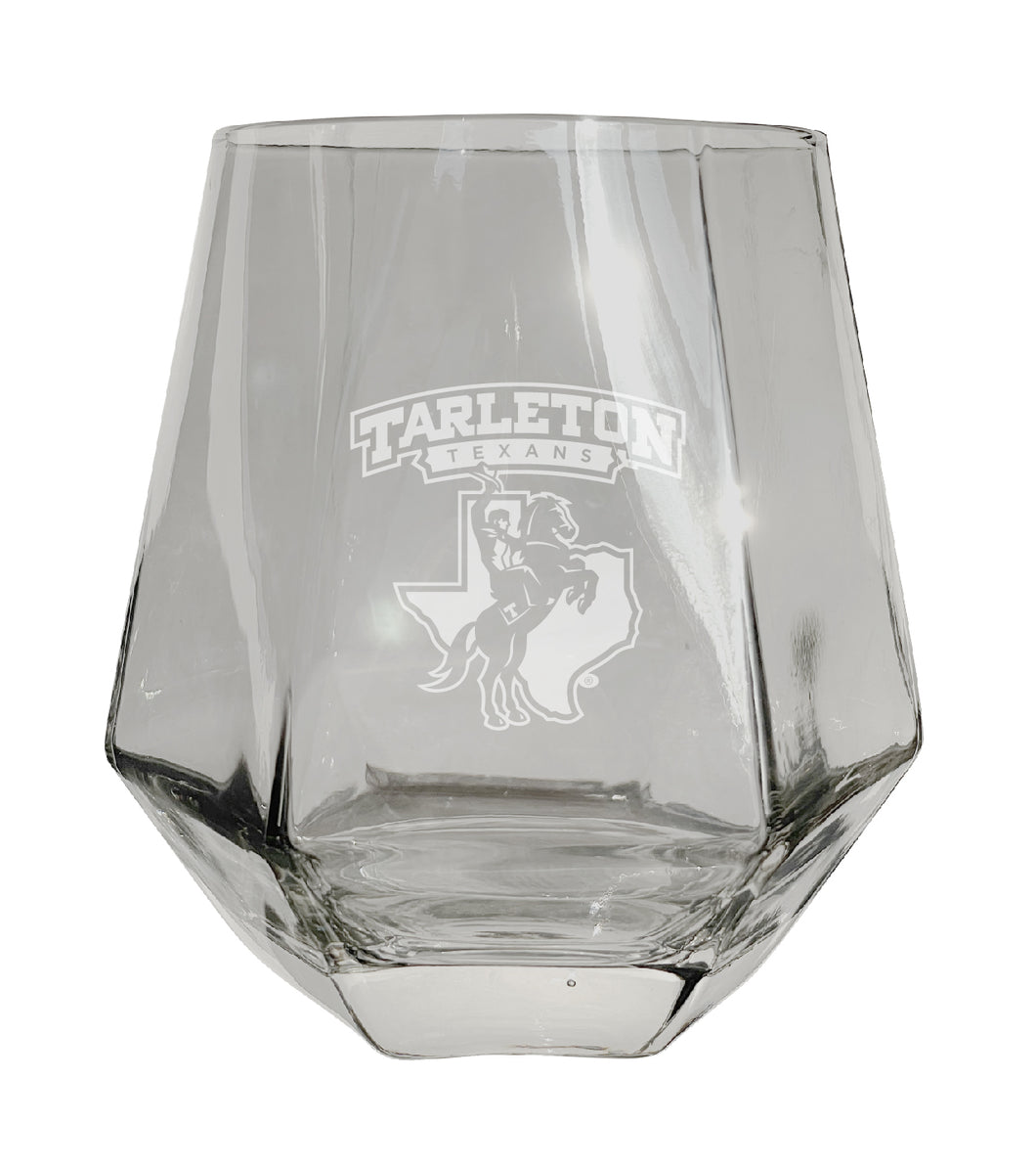 Tarleton State University Tigers Etched Diamond Cut 10 oz Stemless Wine Glass - NCAA Licensed