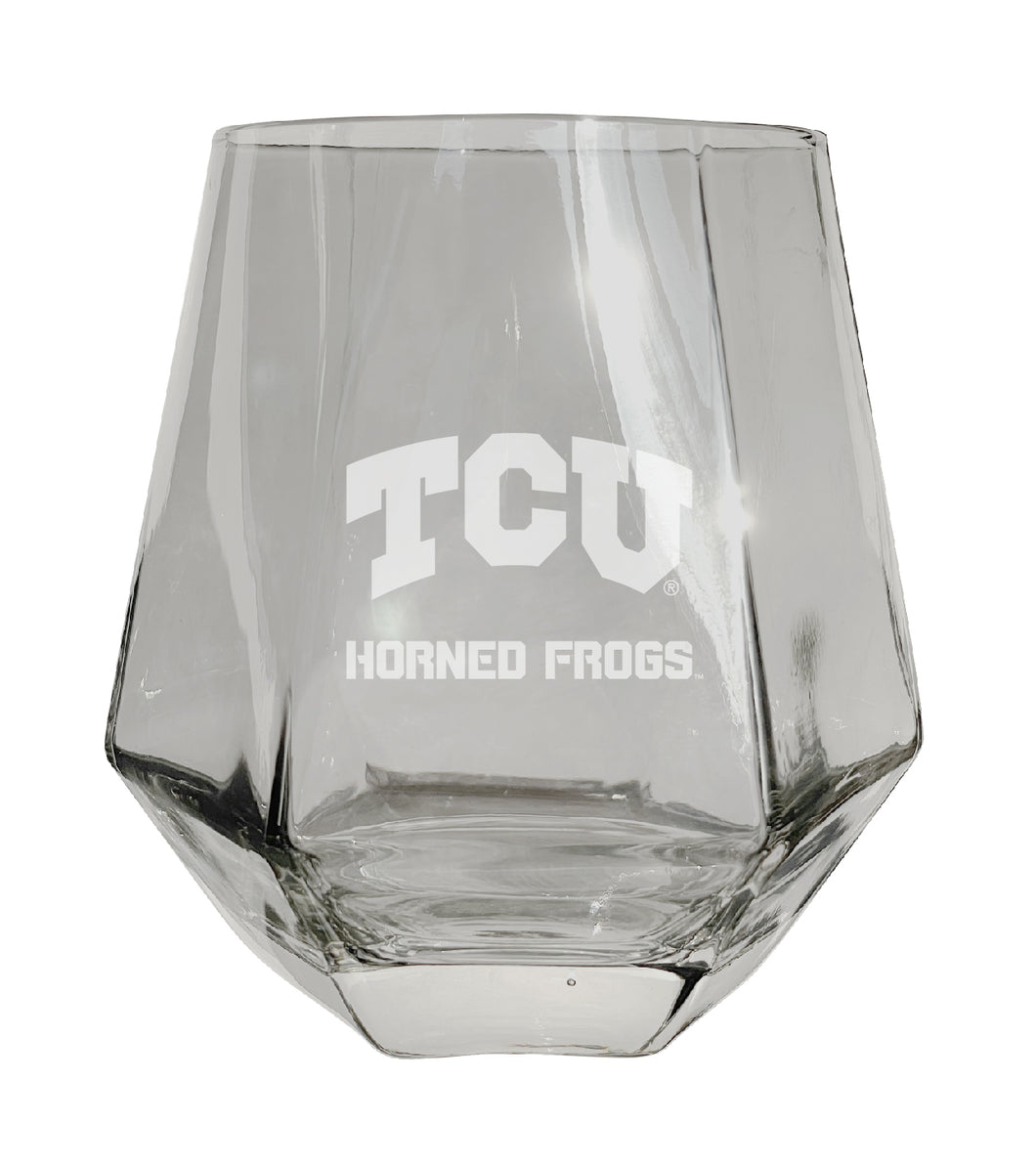 Texas Christian University Etched Diamond Cut Stemless 10 ounce Wine Glass Clear