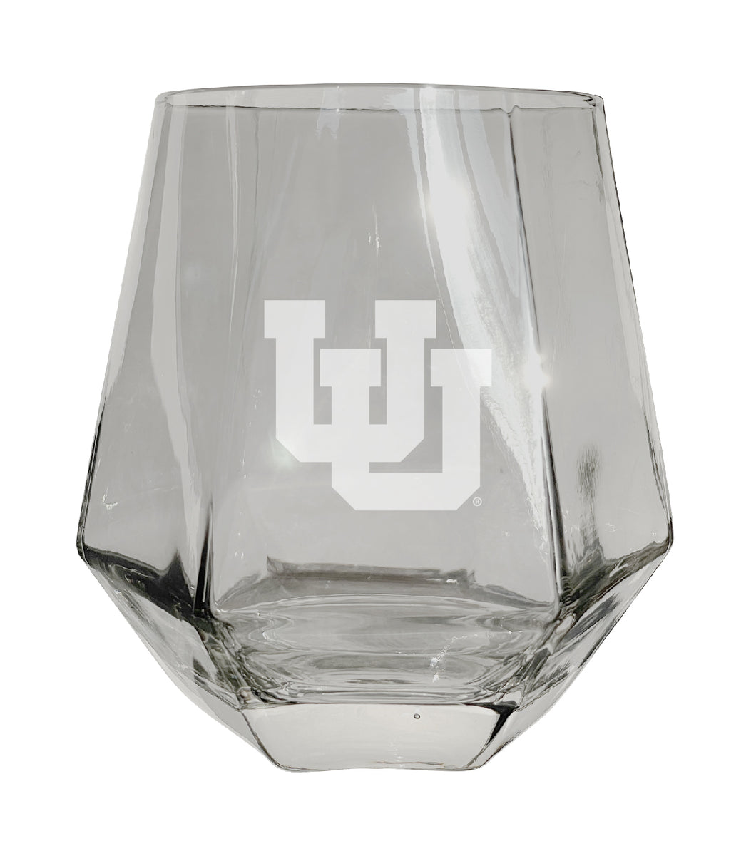 Utah Utes Tigers Etched Diamond Cut 10 oz Stemless Wine Glass - NCAA Licensed