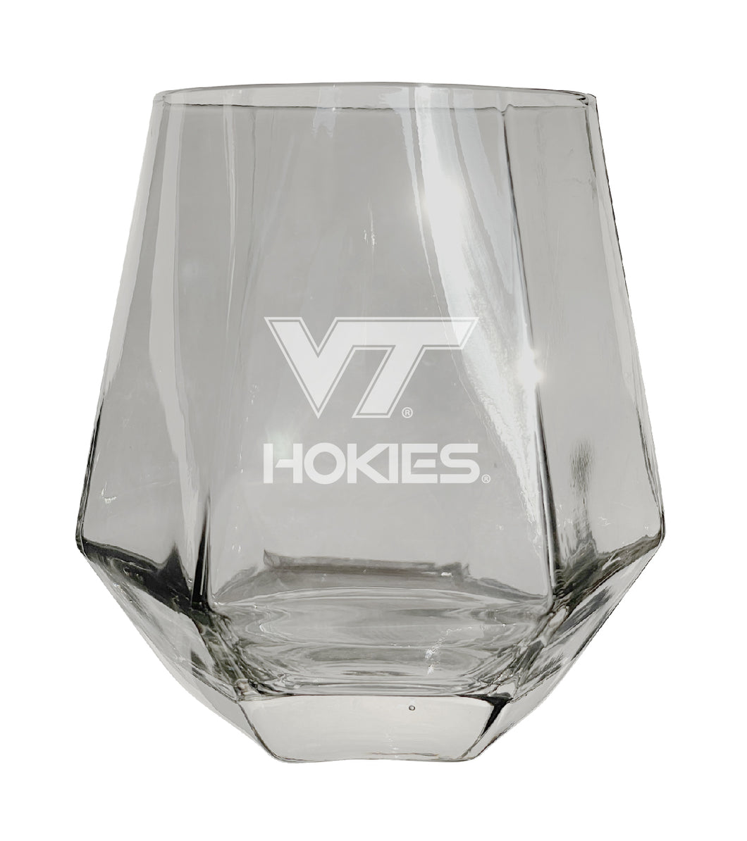 Virginia Tech Hokies Tigers Etched Diamond Cut 10 oz Stemless Wine Glass - NCAA Licensed