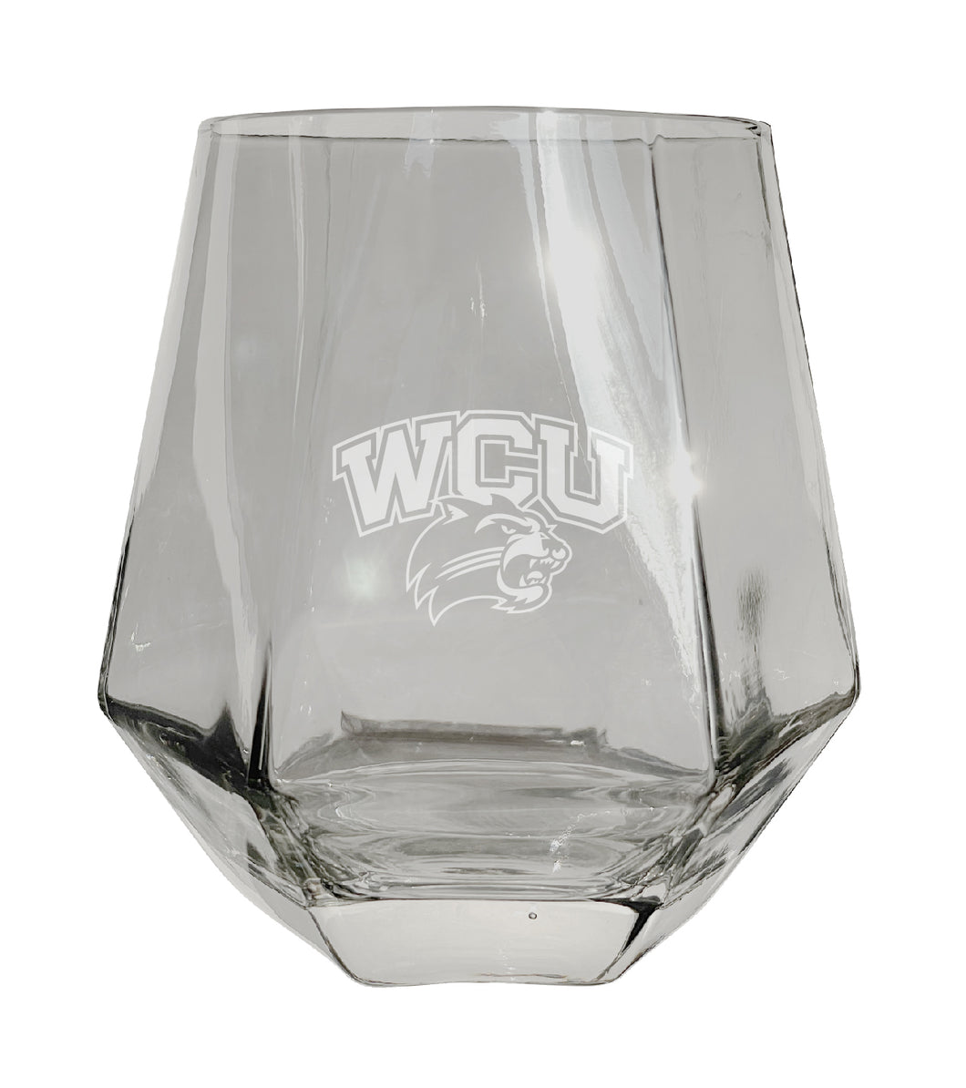 Western Carolina University Tigers Etched Diamond Cut 10 oz Stemless Wine Glass - NCAA Licensed