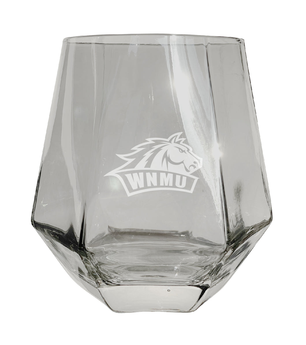 Western New Mexico University Tigers Etched Diamond Cut 10 oz Stemless Wine Glass - NCAA Licensed