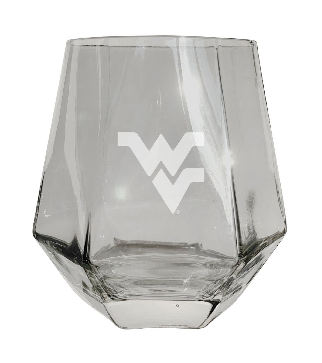 West Virginia Mountaineers Tigers Etched Diamond Cut 10 oz Stemless Wine Glass - NCAA Licensed