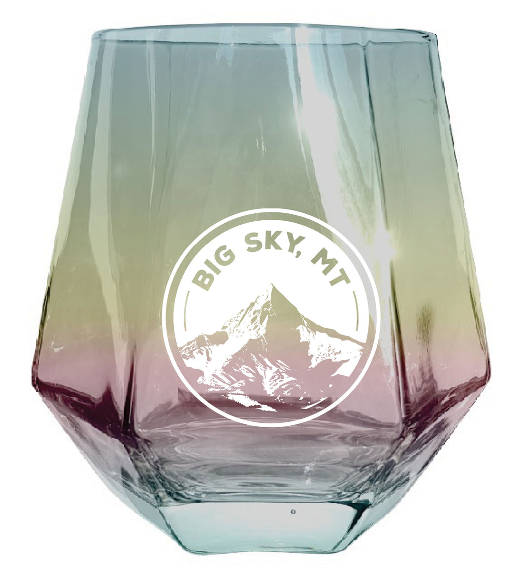 Big Sky Montana Souvenir Wine Glass EngravedDiamond 15 oz clear Iridescent