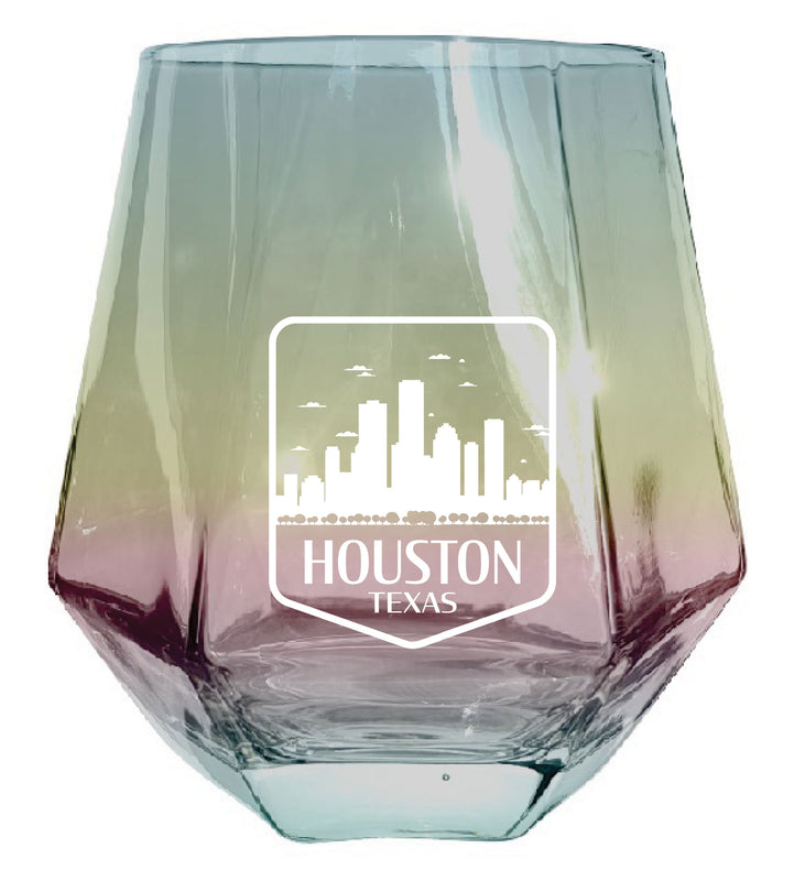 Houston Texas Souvenir Wine Glass EngravedDiamond 15 oz clear Iridescent