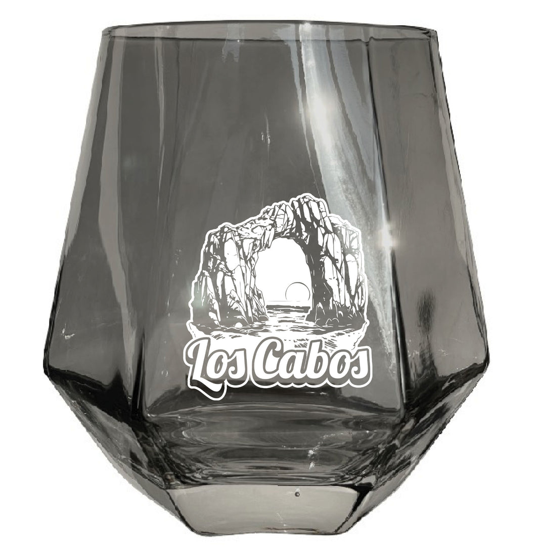Los Cabos Mexico Souvenir Wine Glass EngravedDiamond 15 oz clear Gray