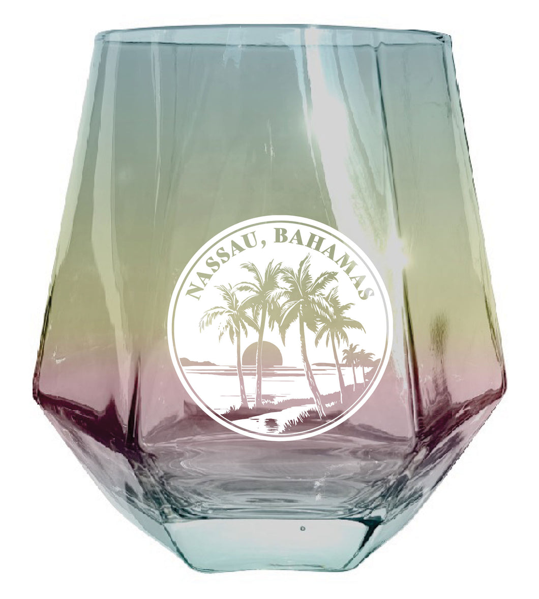 Nassau the Bahamas Souvenir Wine Glass EngravedDiamond 15 oz clear Iridescent