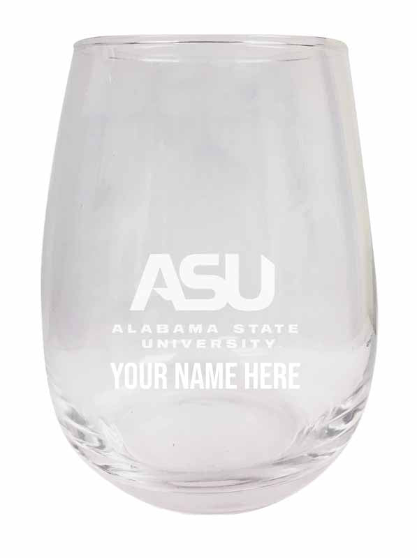Alabama State University NCAA Officially Licensed Laser-Engraved 9 oz Stemless Wine Glass - Personalize with Your Name, Ideal for Wine & Cocktails