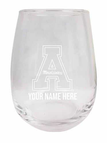 Appalachian State NCAA Officially Licensed Laser-Engraved 9 oz Stemless Wine Glass - Personalize with Your Name, Ideal for Wine & Cocktails