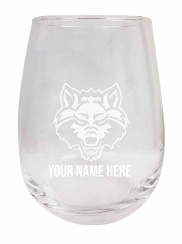 Arkansas State NCAA Officially Licensed Laser-Engraved 9 oz Stemless Wine Glass - Personalize with Your Name, Ideal for Wine & Cocktails