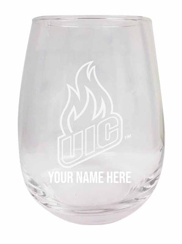 University of Illinois at Chicago NCAA Officially Licensed Laser-Engraved 9 oz Stemless Wine Glass - Personalize with Your Name, Ideal for Wine & Cocktails