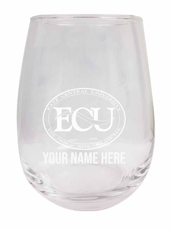 East Central University Tigers NCAA Officially Licensed Laser-Engraved 9 oz Stemless Wine Glass - Personalize with Your Name, Ideal for Wine & Cocktails