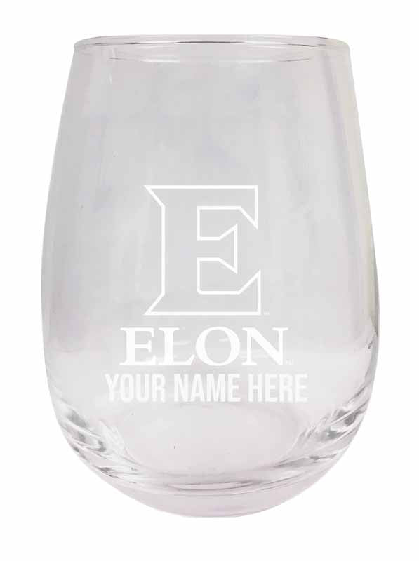 Elon University NCAA Officially Licensed Laser-Engraved 9 oz Stemless Wine Glass - Personalize with Your Name, Ideal for Wine & Cocktails