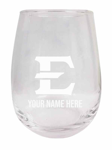 East Tennessee State University NCAA Officially Licensed Laser-Engraved 9 oz Stemless Wine Glass - Personalize with Your Name, Ideal for Wine & Cocktails
