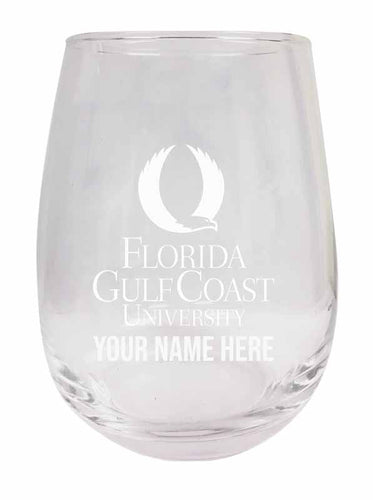 Florida Gulf Coast Eagles NCAA Officially Licensed Laser-Engraved 9 oz Stemless Wine Glass - Personalize with Your Name, Ideal for Wine & Cocktails