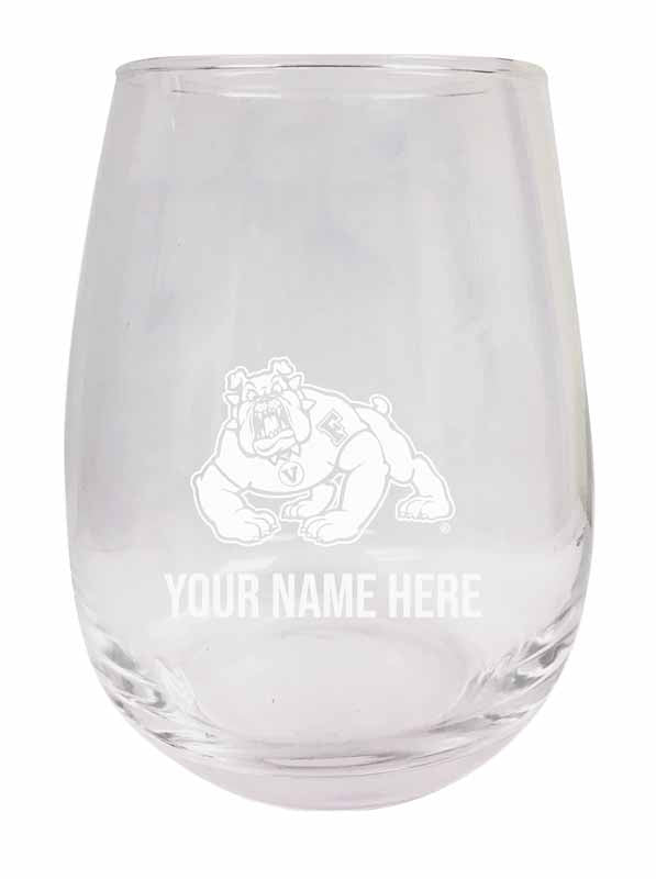Personalized Customizable Fresno State Bulldogs Etched Stemless Wine Glass 9 oz With Custom Name