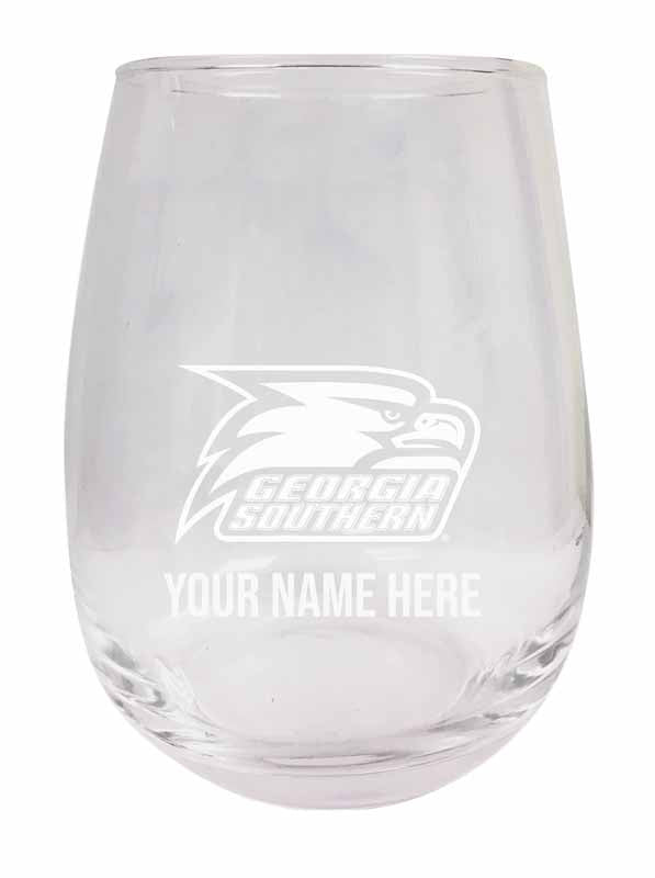 Personalized Customizable Georgia Southern Eagles Etched Stemless Wine Glass 9 oz With Custom Name
