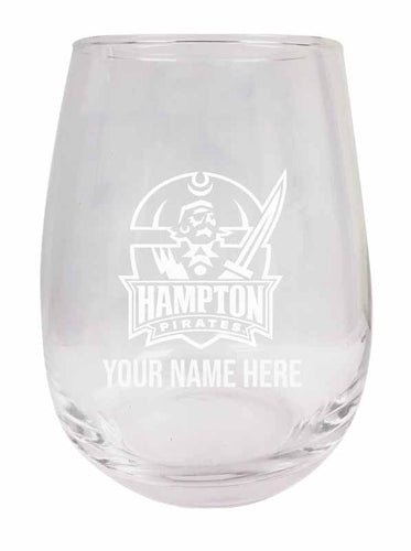 Hampton University NCAA Officially Licensed Laser-Engraved 9 oz Stemless Wine Glass - Personalize with Your Name, Ideal for Wine & Cocktails