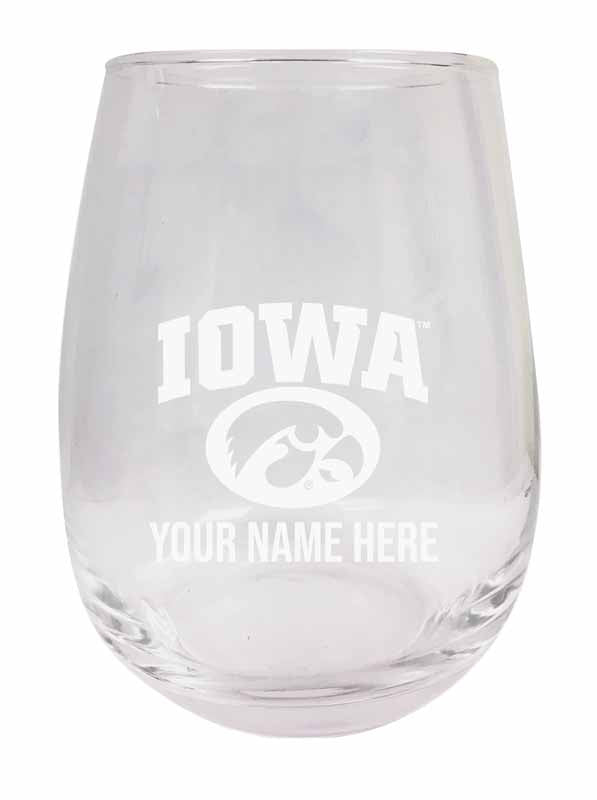 Iowa Hawkeyes NCAA Officially Licensed Laser-Engraved 9 oz Stemless Wine Glass - Personalize with Your Name, Ideal for Wine & Cocktails