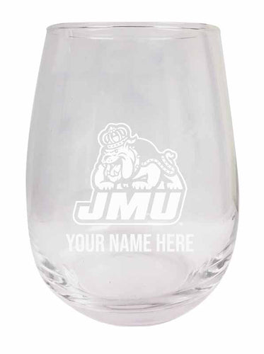James Madison Dukes NCAA Officially Licensed Laser-Engraved 9 oz Stemless Wine Glass - Personalize with Your Name, Ideal for Wine & Cocktails