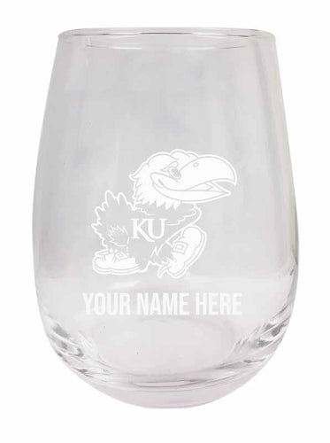 Kansas Jayhawks NCAA Officially Licensed Laser-Engraved 9 oz Stemless Wine Glass - Personalize with Your Name, Ideal for Wine & Cocktails