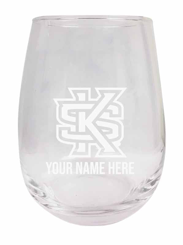 Personalized Customizable Kennesaw State University Etched Stemless Wine Glass 9 oz With Custom Name