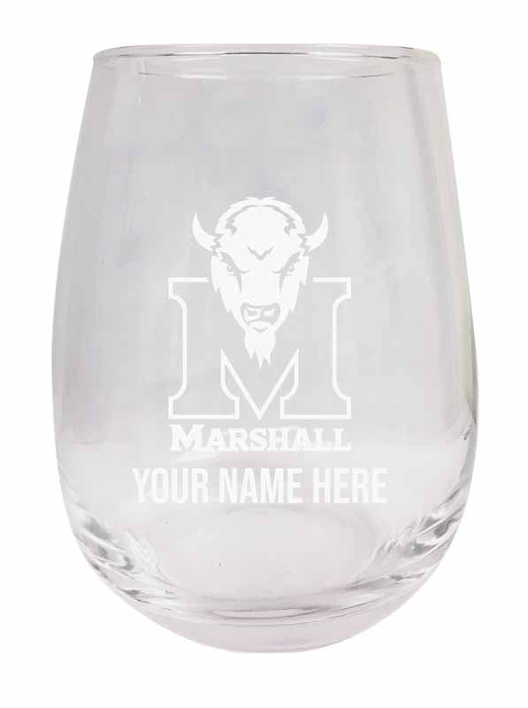 Marshall Thundering Herd NCAA Officially Licensed Laser-Engraved 9 oz Stemless Wine Glass - Personalize with Your Name, Ideal for Wine & Cocktails