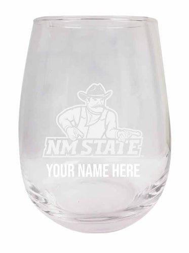New Mexico State University Aggies NCAA Officially Licensed Laser-Engraved 9 oz Stemless Wine Glass - Personalize with Your Name, Ideal for Wine & Cocktails