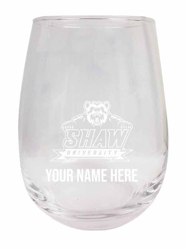 Shaw University Bears NCAA Officially Licensed Laser-Engraved 9 oz Stemless Wine Glass - Personalize with Your Name, Ideal for Wine & Cocktails