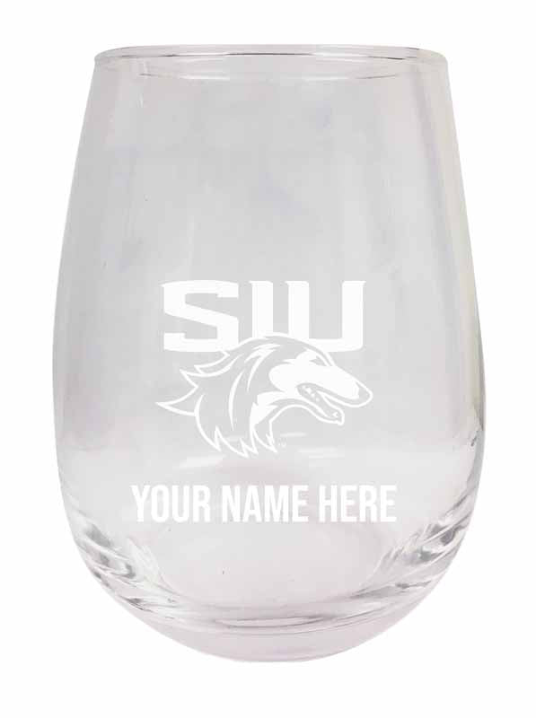 Southern Illinois Salukis NCAA Officially Licensed Laser-Engraved 9 oz Stemless Wine Glass - Personalize with Your Name, Ideal for Wine & Cocktails