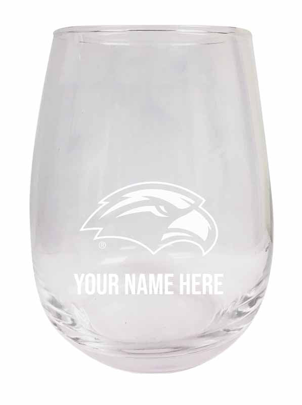 Southern Mississippi Golden Eagles NCAA Officially Licensed Laser-Engraved 9 oz Stemless Wine Glass - Personalize with Your Name, Ideal for Wine & Cocktails