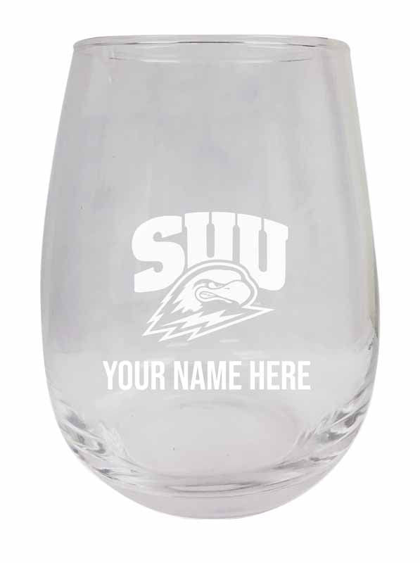 Personalized Customizable Southern Utah University Etched Stemless Wine Glass 9 oz With Custom Name