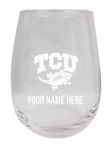 Texas Christian University NCAA Officially Licensed Laser-Engraved 9 oz Stemless Wine Glass - Personalize with Your Name, Ideal for Wine & Cocktails